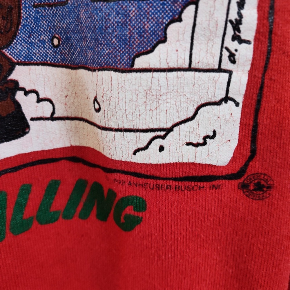 Budweiser sweatshirt large Christmas red vintage Four Buds A Calling ✔️ pics USA - Picture 5 of 9